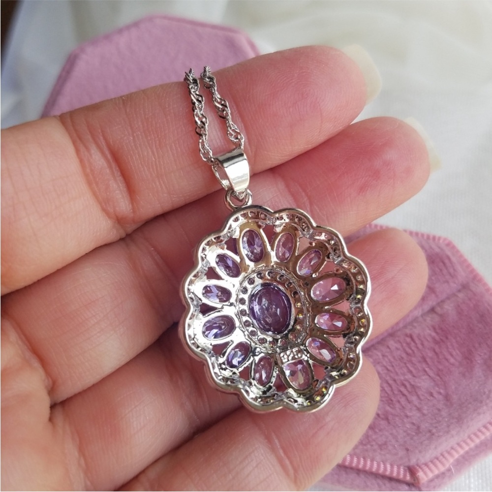 Swarovski Elements Amethyst Purple 925 Sterling Silver Statement Necklace NEW - Picture 3 of 9